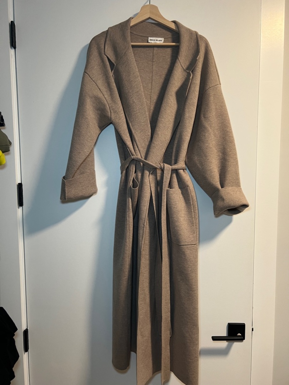 Rebecca Vallance Taupe Long Shawl Collar Robe with Belt